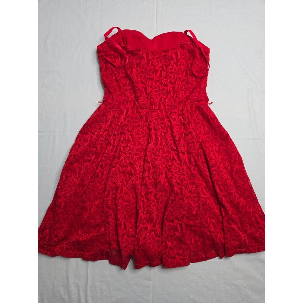Lily Rose Fit & Flare Dress Women's M Red Floral Sweetheart Neck Spaghetti Strap - Picture 2 of 7